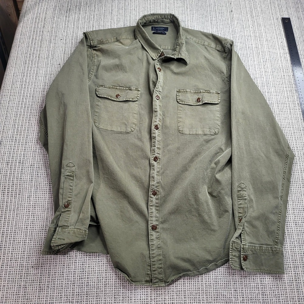 Lucky Brand Shirt Mens XL Green Classic Fit Long Sleeve Button Up Utility Twill